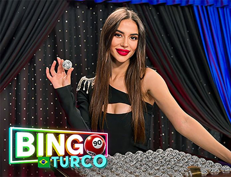 Banner showcasing Bingo Turco by LiveGames, offering an authentic bingo experience with real dealers speaking Brazilian Portuguese.
