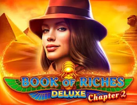 Game thumbnail for Book of Riches Deluxe: Chapter 2, highlighting ancient scrolls and hidden treasures, crafted by RubyPlay.