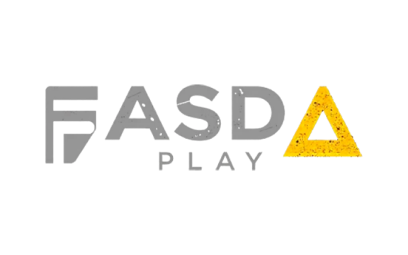White Fasda Play wordmark with a yellow triangular letter A