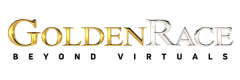 Logo da GoldenRace, fornecedora de esportes virtuais e apostas com gráficos 3D de alta qualidade.