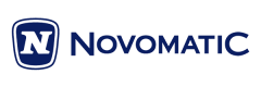 Logo da Novomatic, desenvolvedora mundialmente renomada de jogos de cassino, incluindo slots e jogos de mesa.