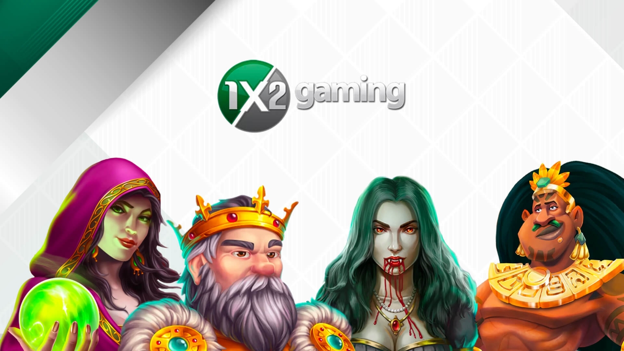 Promotional banner showcasing 1X2 Gaming’s casino games, featuring characters from popular slots, virtual sports, and table games. 1X2 Gaming is a well-established provider known for its engaging themes, immersive graphics, and diverse gaming portfolio in the online casino industry.