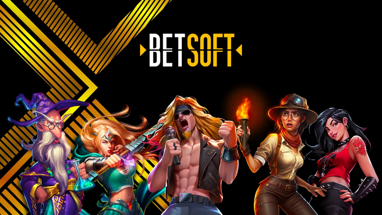Banner promocional que muestra la diversa cartera de tragamonedas 3D y juegos de casino de Betsoft Gaming.