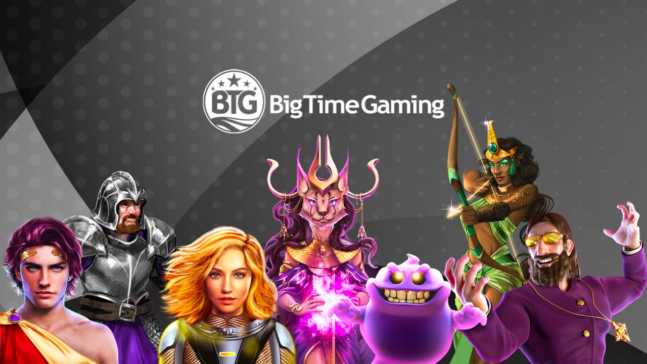 Promotional banner featuring Big Time Gaming’s diverse slot game characters, showcasing fantasy, mythology, and futuristic themes. The image highlights Big Time Gaming’s industry-leading innovation, including the creation of Megaways™ mechanics, which revolutionized the online slot experience for players and operators alike.