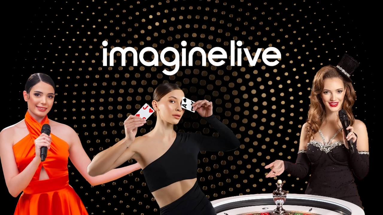 escena de estudio mostrando mesas, presentadores y cámaras de Imagine Live en contexto de casino en vivo