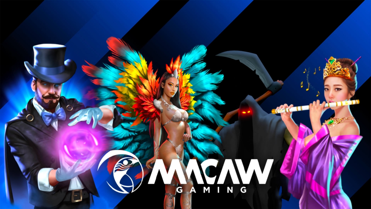 Banner de Macaw Gaming mostrando sus juegos de slots y juegos instantáneos dentro del sector iGaming, con una propuesta visualmente cautivadora.