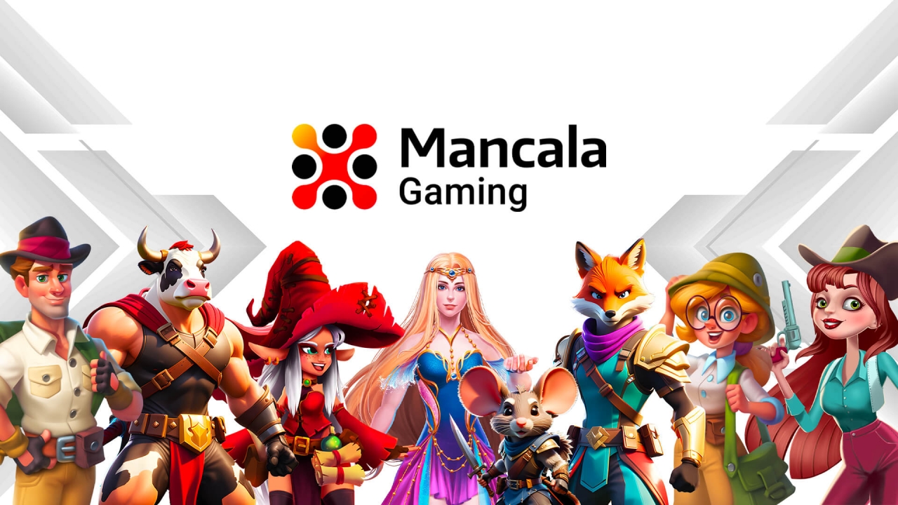 Banner de Mancala Gaming destacando su extenso portafolio de juegos de slots y características innovadoras en el sector iGaming, ofreciendo experiencias visualmente atractivas y emocionantes.