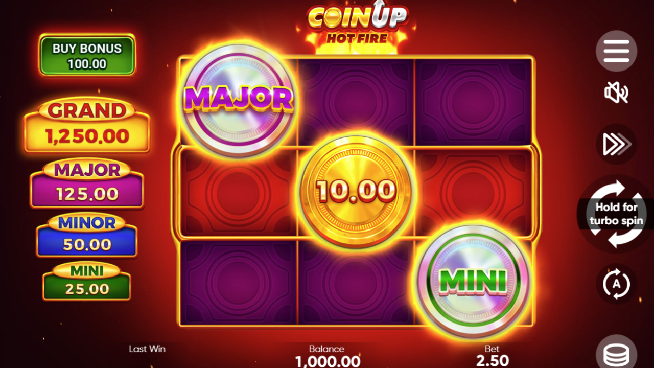"Thumbnail showcasing Coin UP: Hot Fire with vibrant graphics, Free Spins, and multipliers."