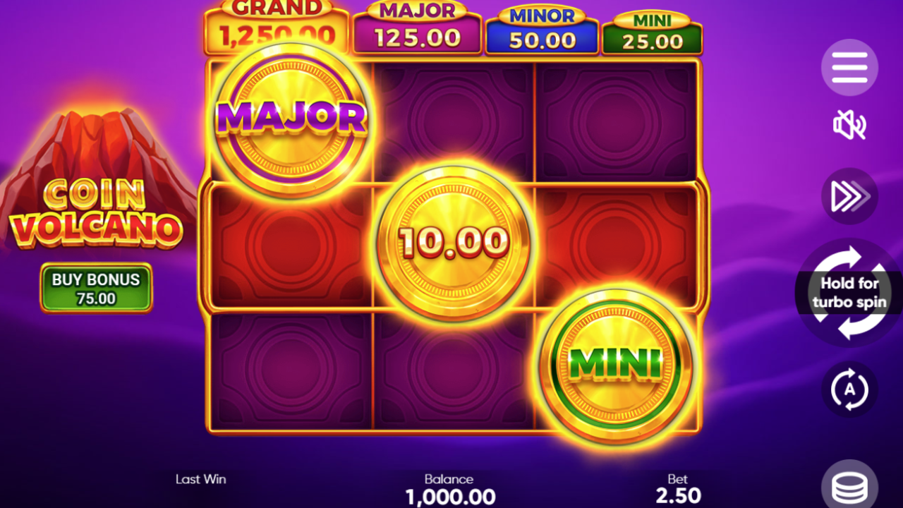 "Thumbnail highlighting Coin Volcano, featuring dynamic graphics and the Coin Respin feature."