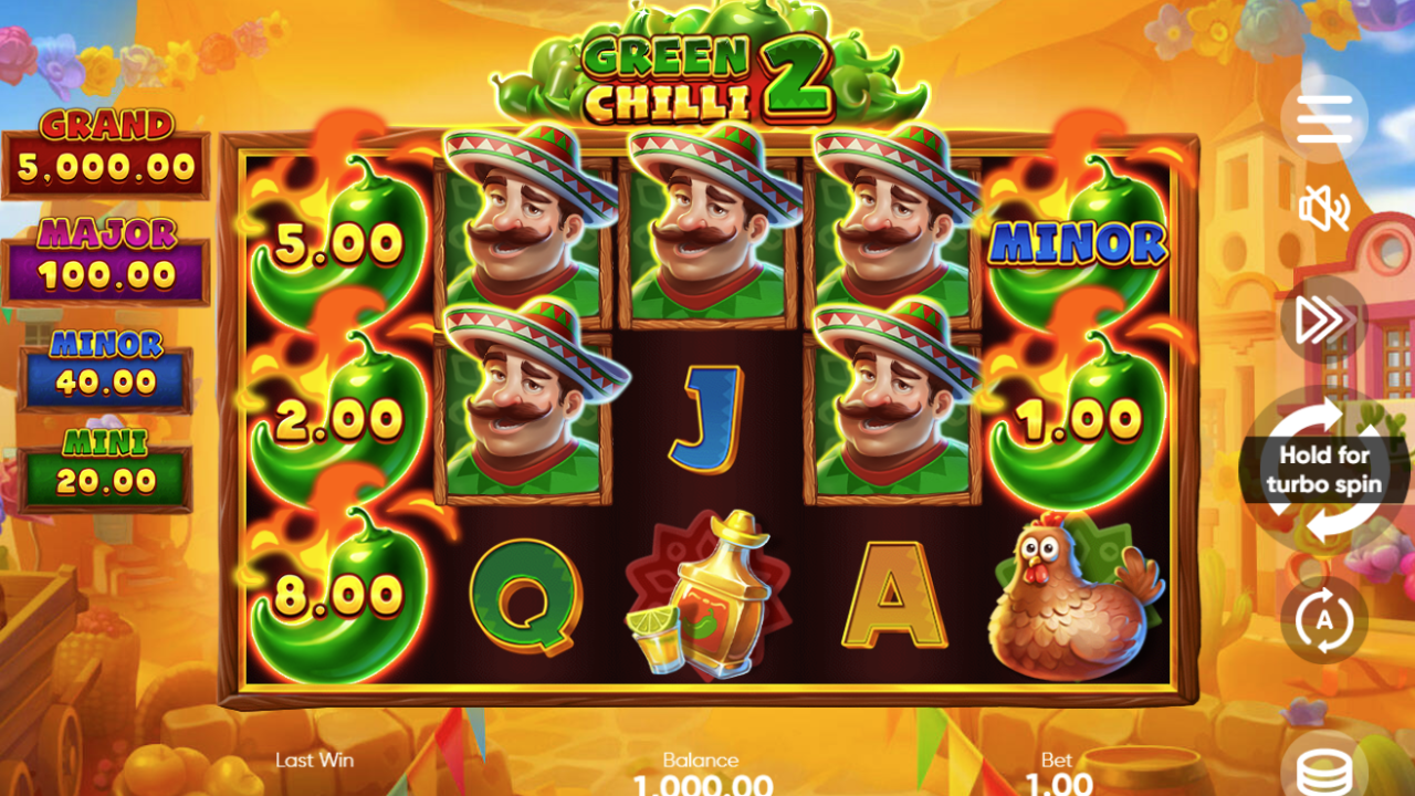 "Thumbnail presenting Green Chilli 2, with enhanced graphics and the Hold and Win mechanic."