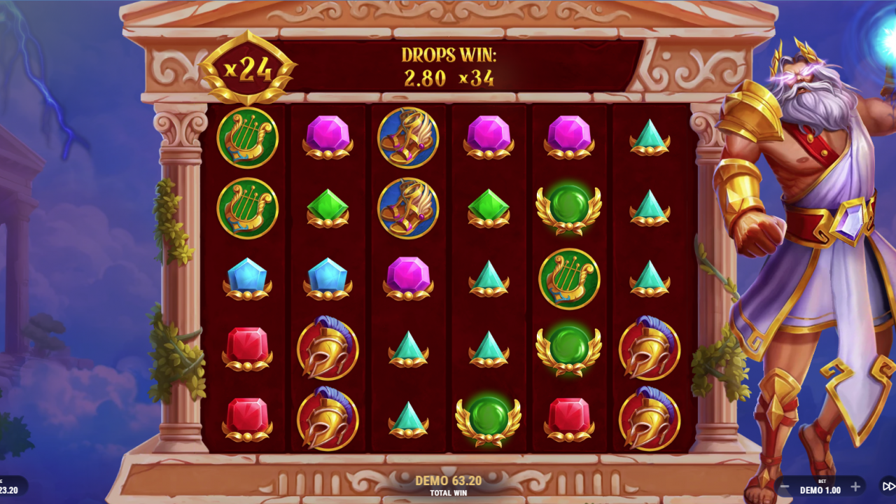 Multiplicadores progresivos activos durante la función de Giros Gratis en Royalty of Olympus de Barbara Bang.