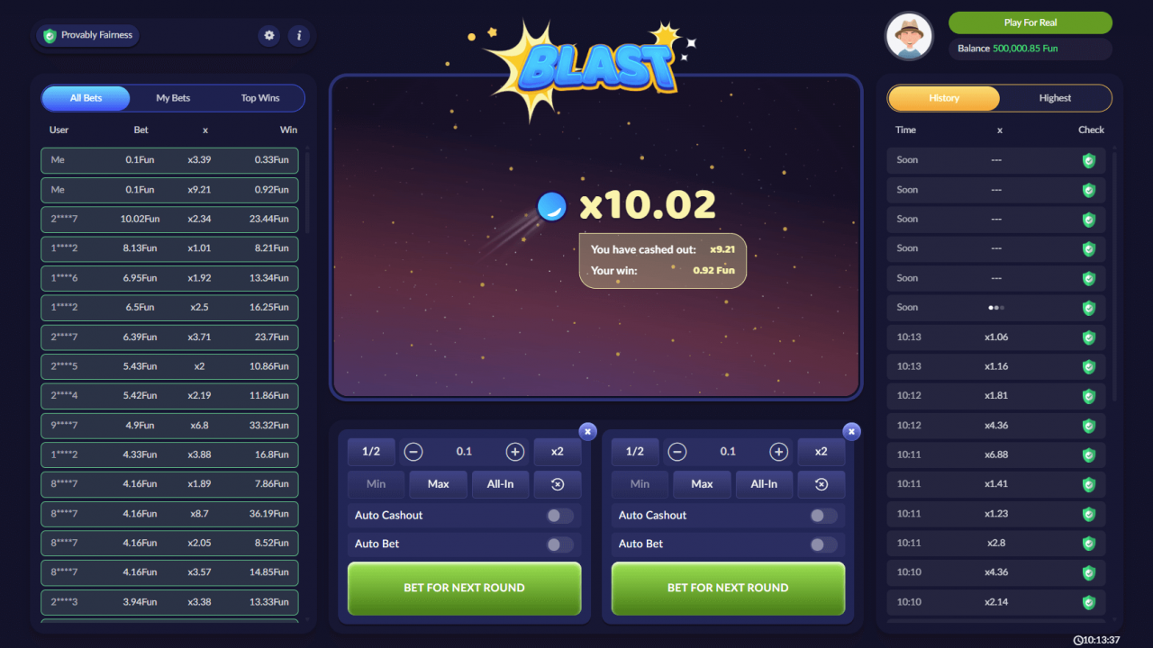 Animación de victoria mostrando el multiplicador obtenido en el juego Blast de Pascal Gaming