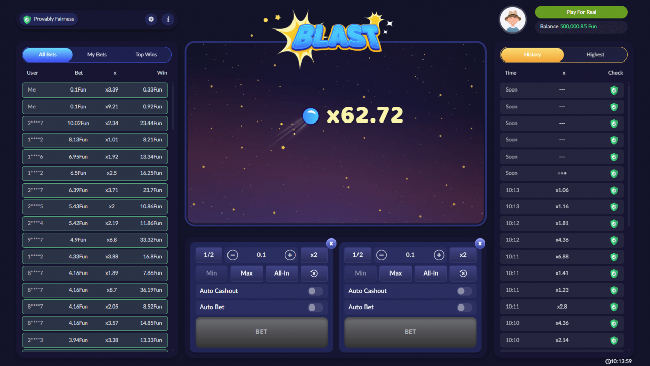 Jugador logrando una gran ganancia con un multiplicador alto en el crash game Blast de Pascal Gaming