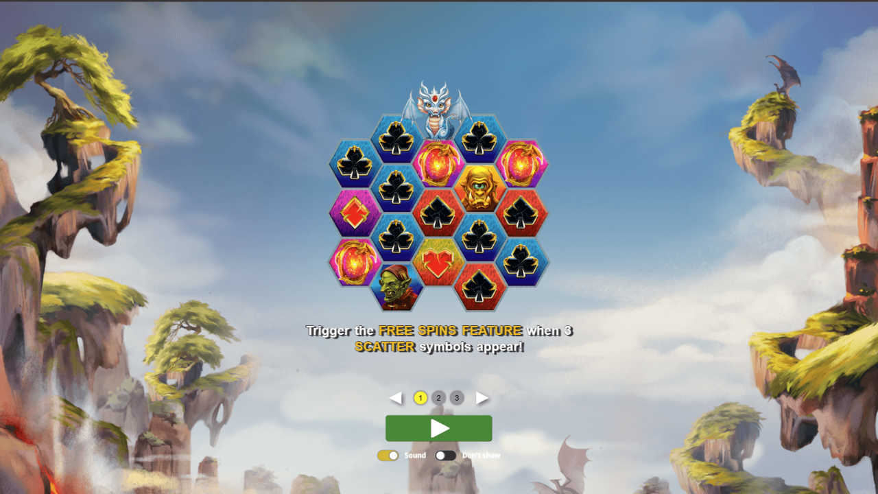 Main screen of Awakening of the Dragon slot featuring game logo and animated landscape.