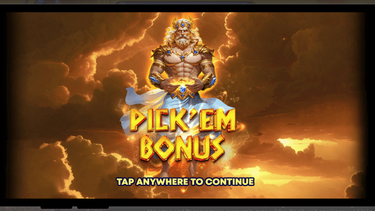 Zeus introduces the Pick’em Bonus in Olympus Rivals—tap to start the instant-win feature in Amigo Gaming’s HTML5 iGaming slot.