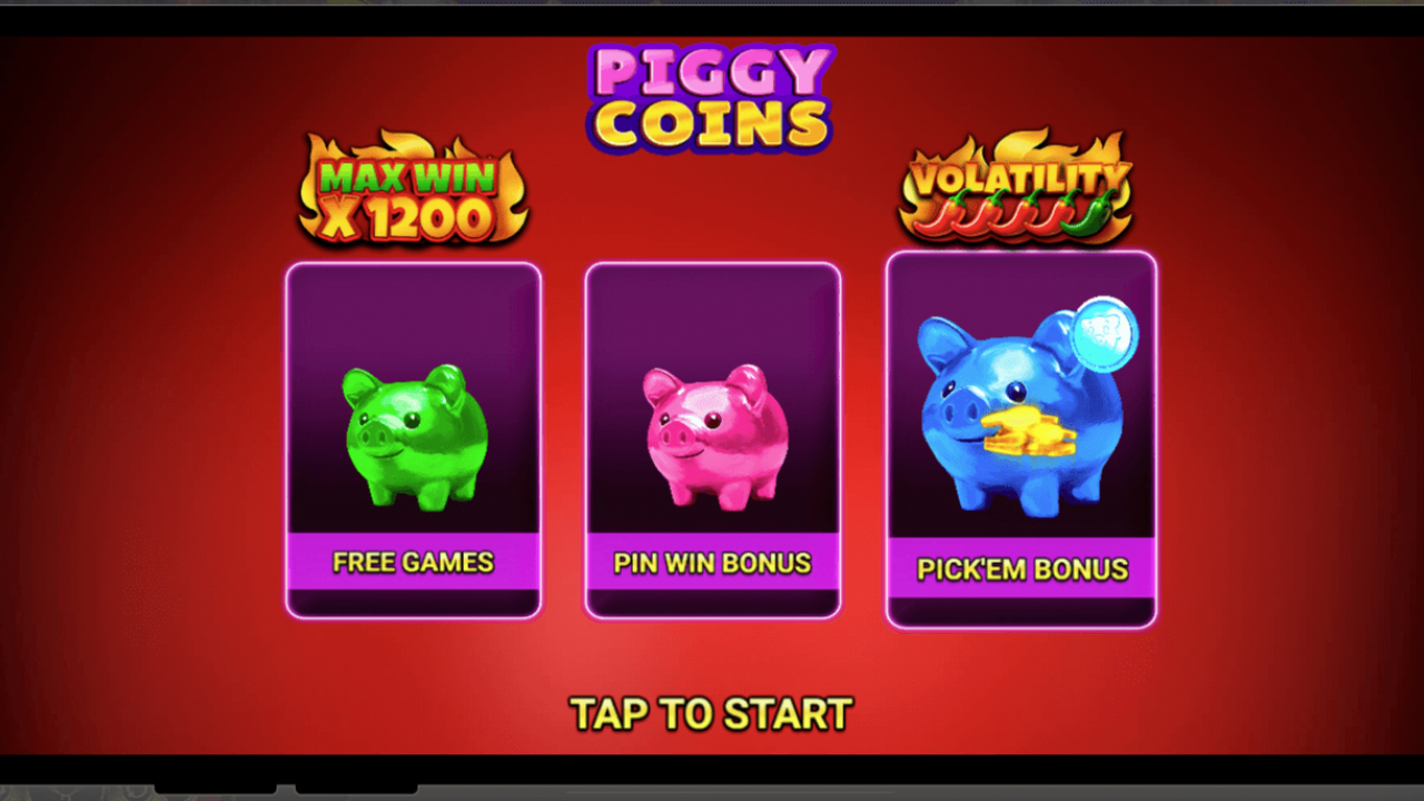 Captura de tela mostrando o vibrante início do jogo base de Piggy Coins
