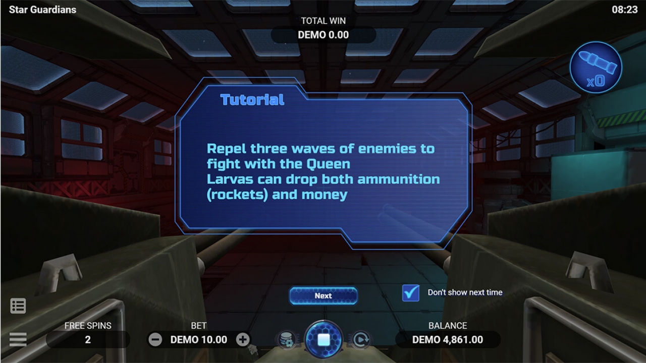 Bonus game tutorial in Star Guardians by Evoplay, guiding iGaming players on how to win big in this online casino shooter.