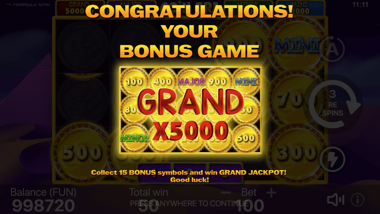  A screenshot showing the start of the bonus game in Coin Era: Hold to Win, where players can trigger exciting bonus features for bigger rewards.
