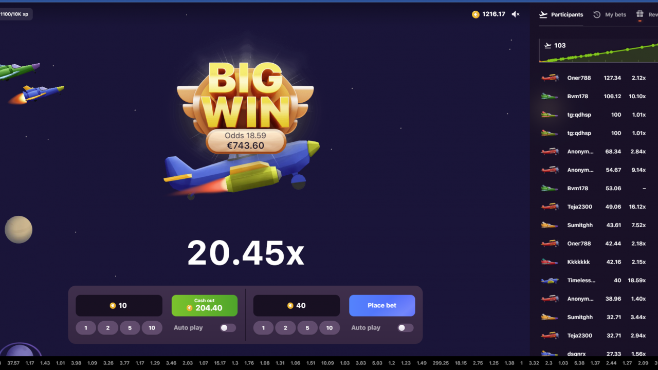 Screenshot of a big win with the upgraded plane in the Aviatrix game.