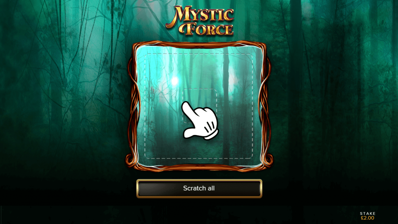 Scratch Card Ready – Mystic Force Scratch Card Game A preview of the Mystic Force scratch card before scratching, where players can anticipate big rewards and instant wins in this captivating iGaming game