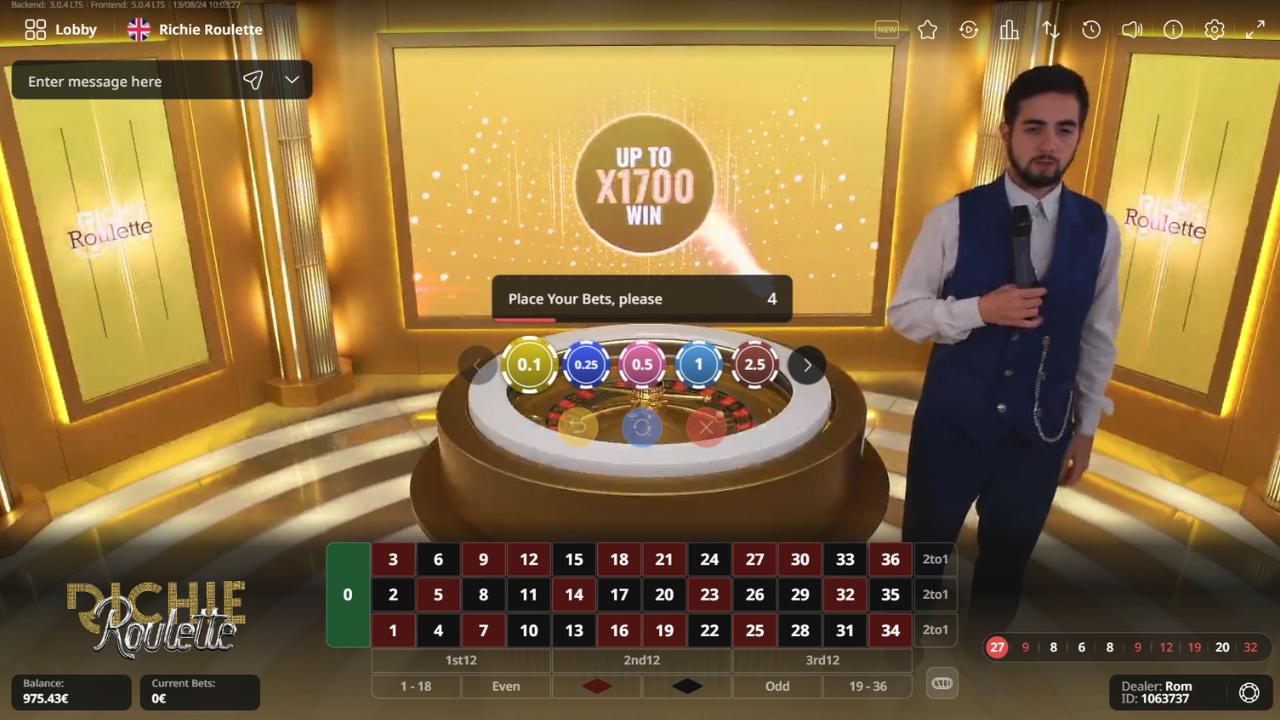 Players placing bets on preferred numbers in the Richie Roulette live casino game by CreedRoomz.