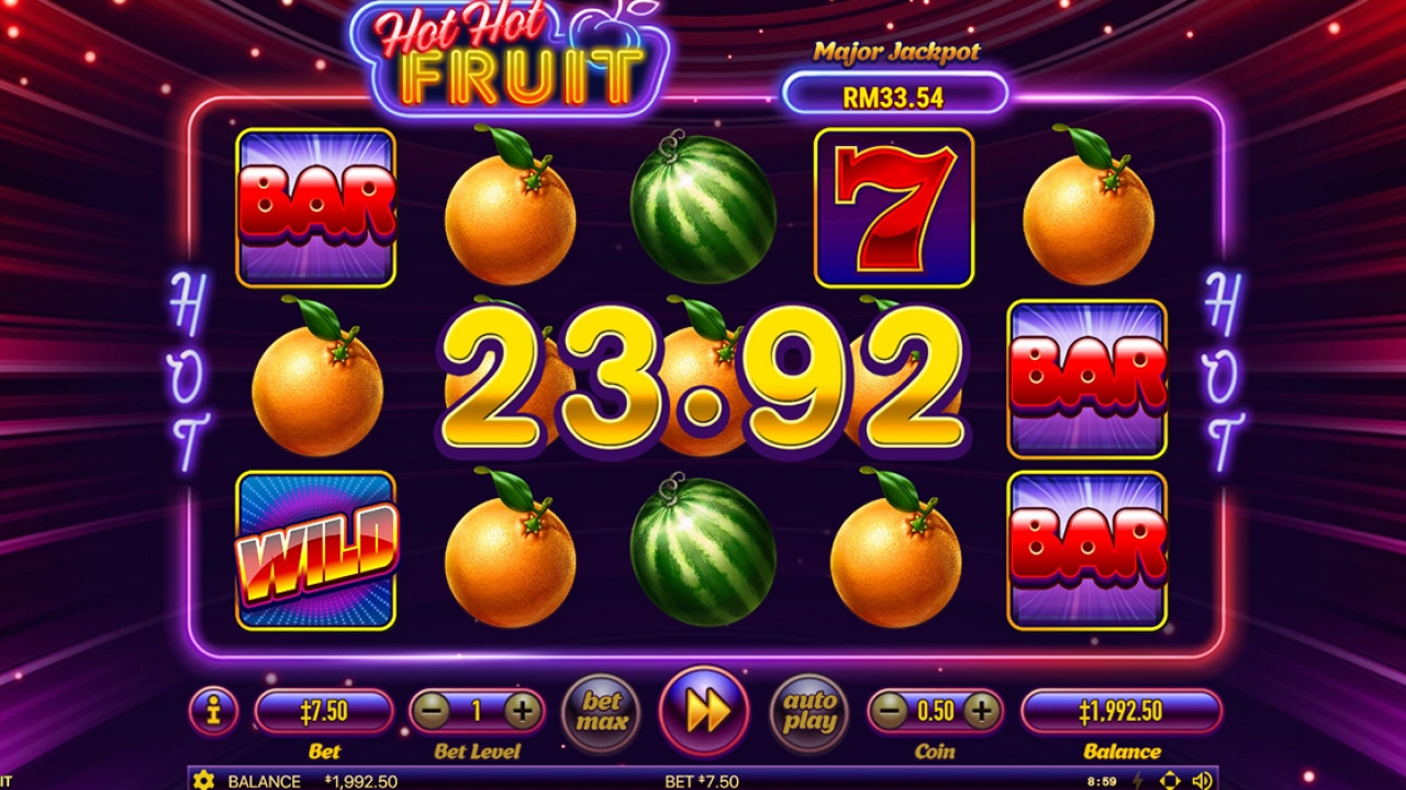 Screenshot of Hot Hot Fruit displaying a regular win with coins and symbols highlighted.