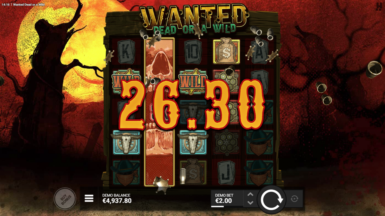 Image capturing a winning moment in the base game of Wanted Dead or a Wild.