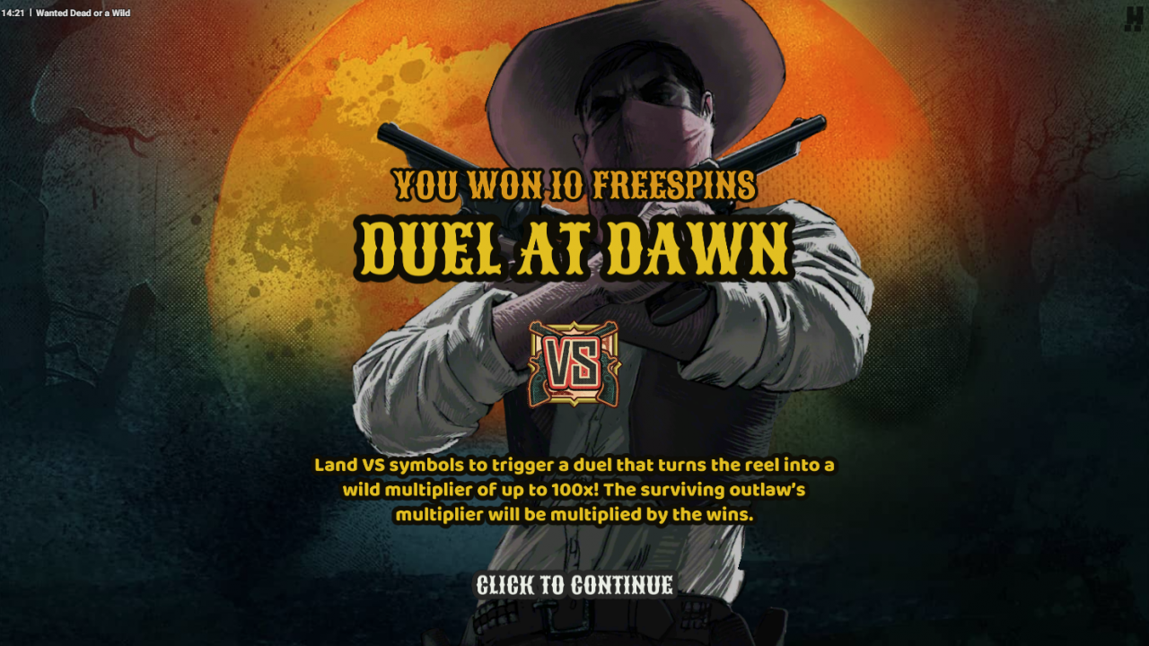 Image showing the Duel at Dawn bonus feature in Wanted Dead or a Wild