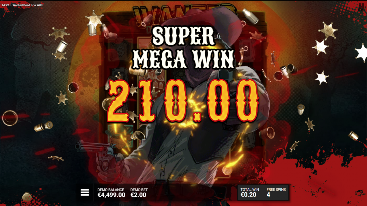 Image showing a Super Mega Win during the Duel at Dawn feature in Wanted Dead or a Wild.