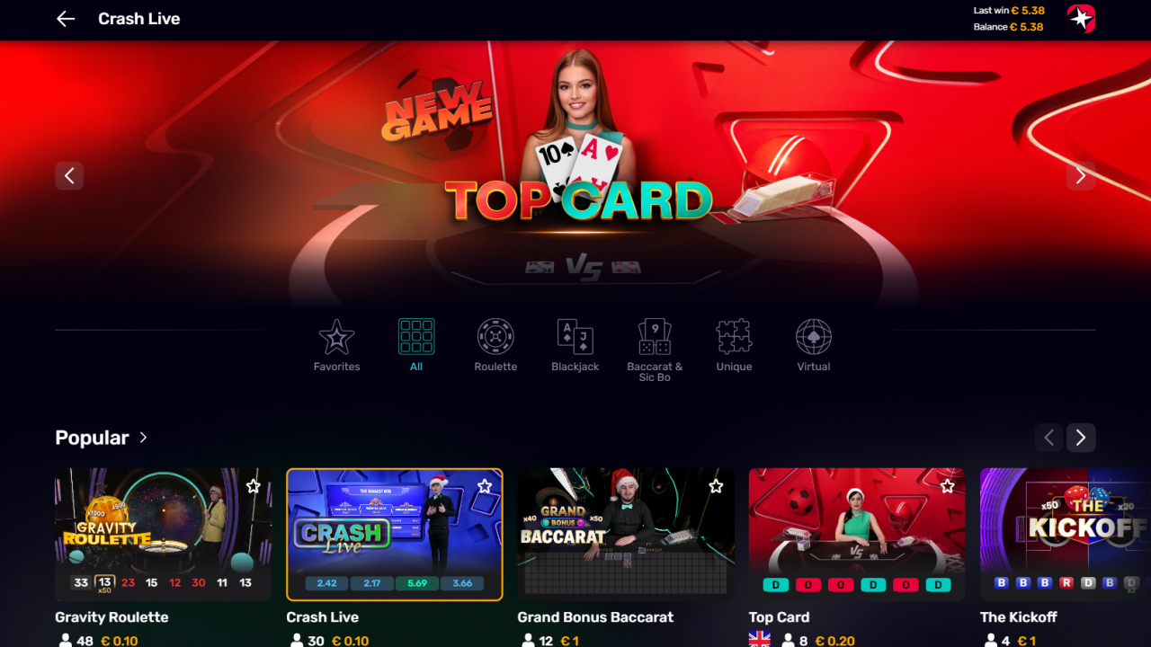 Captura del lobby de Crash Live, mostrando las opciones del juego y la interacción entre jugadores dentro de la experiencia de casino en vivo de Iconic 21.