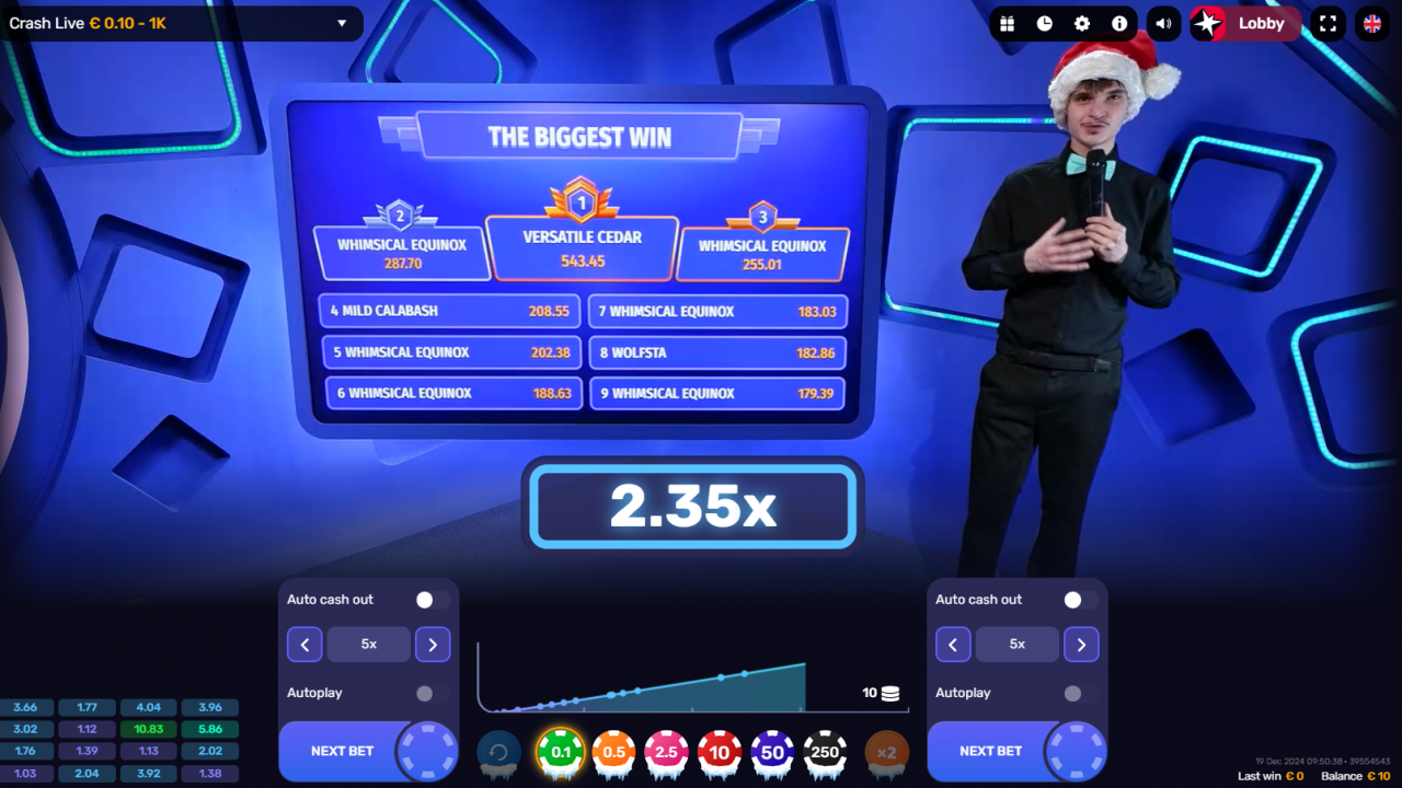 Inicio de una ronda en Crash Live, mostrando el multiplicador aumentando en tiempo real con la emoción de los jugadores.