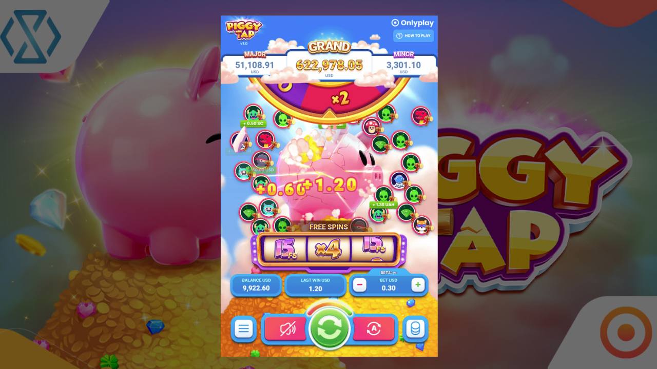 Un momento dinámico durante la ronda de Free Games en Piggy Tap.