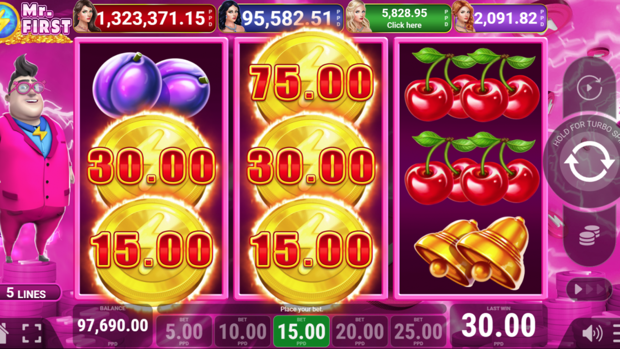 Image of gold coin symbols appearing in the base game of Mr. First slot.