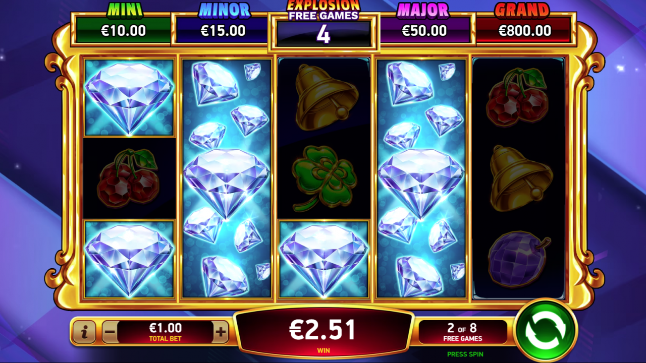 Collecting diamonds during the Explosive Free Games feature in Diamond Explosion 7s, showing potential big wins.