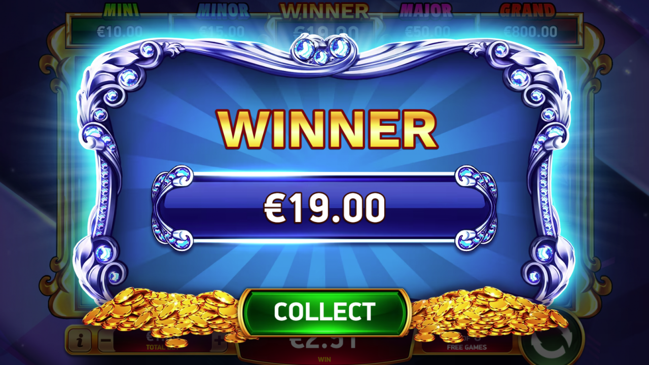 Winning screen during the Explosive Free Games feature in Diamond Explosion 7s, showcasing a big win.