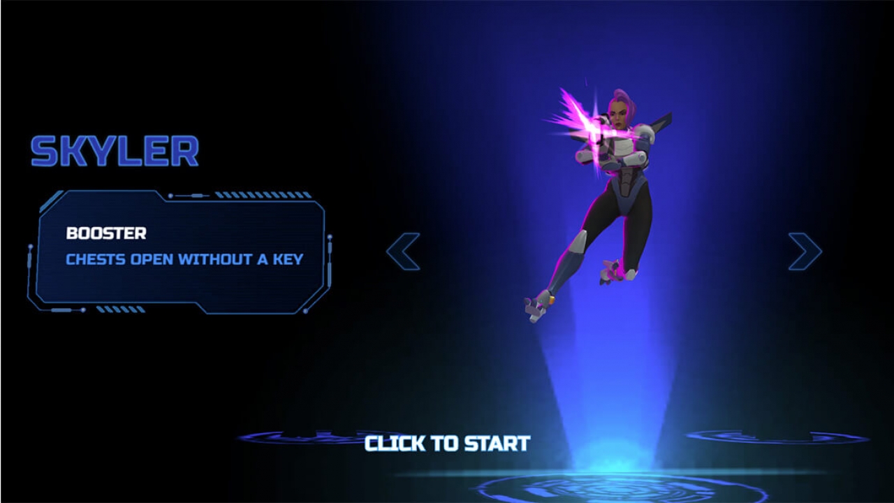Skyler from Star Guardians, a character offering chest-opening abilities, featured in Evoplay's groundbreaking iGaming shooter for online casinos.