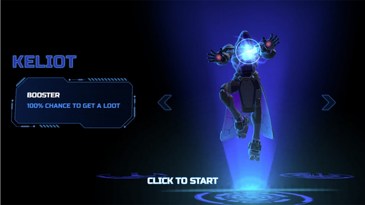 Keliot character in Star Guardians, an iGaming crash game by Evoplay for online casino platforms, showing loot-based gameplay mechanics.