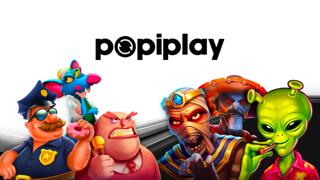 Banner da Popiplay com personagens de RoxDogs, Area 69 e Cultist — slots de alta volatilidade com Compra de Bônus, integrados ao Timeless Tech Game Aggregator para iGaming