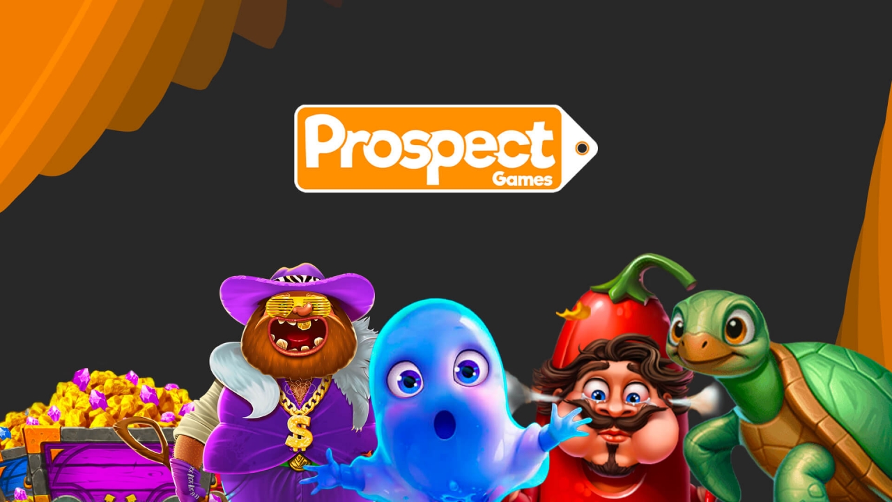 Banner de Prospect Games mostrando sus innovadoras tragamonedas con diseño creativo y jugabilidad atractiva en la industria iGaming