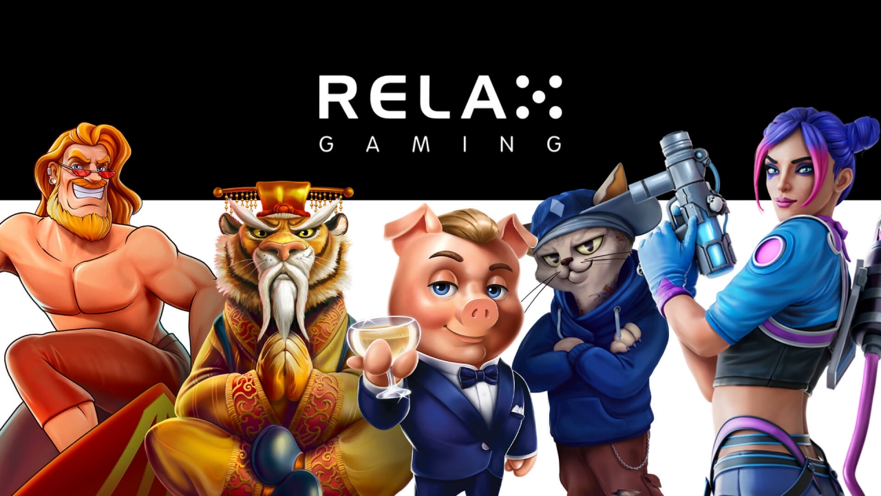 Relax Gaming portfolio banner featuring premium slot content, jackpot titles, and online casino games