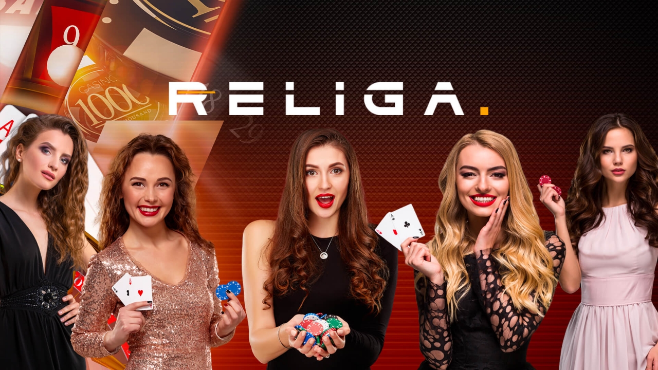Banner da Religa, especializada em jogos de cassino ao vivo com experiência imersiva e alta qualidade de vídeo.