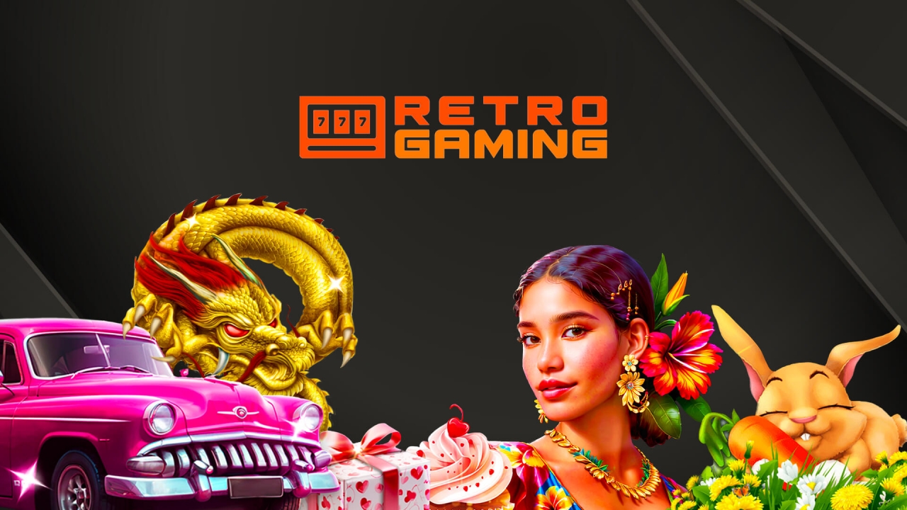 Banner da Retro Gaming, oferecendo jogos de cassino com uma fusão de temas clássicos e recursos modernos.