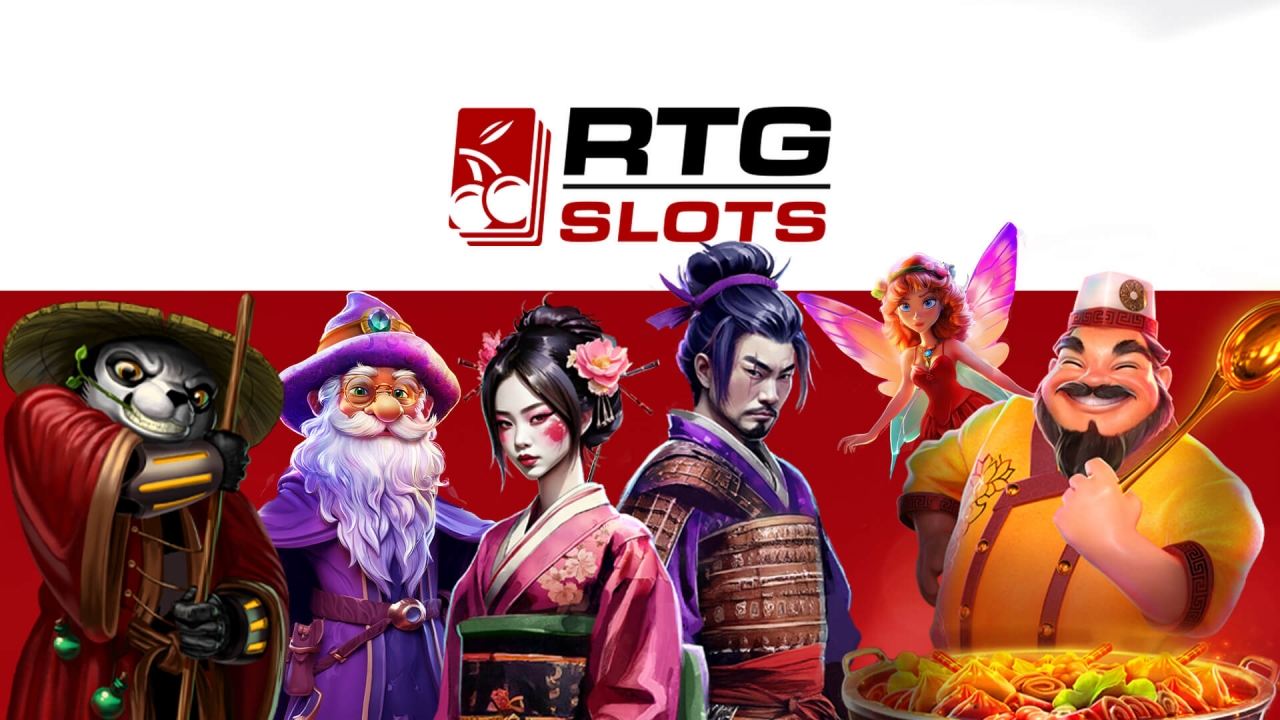 Collage de personajes y arte clásico de RTG Slots dentro del portafolio de SpinLogic