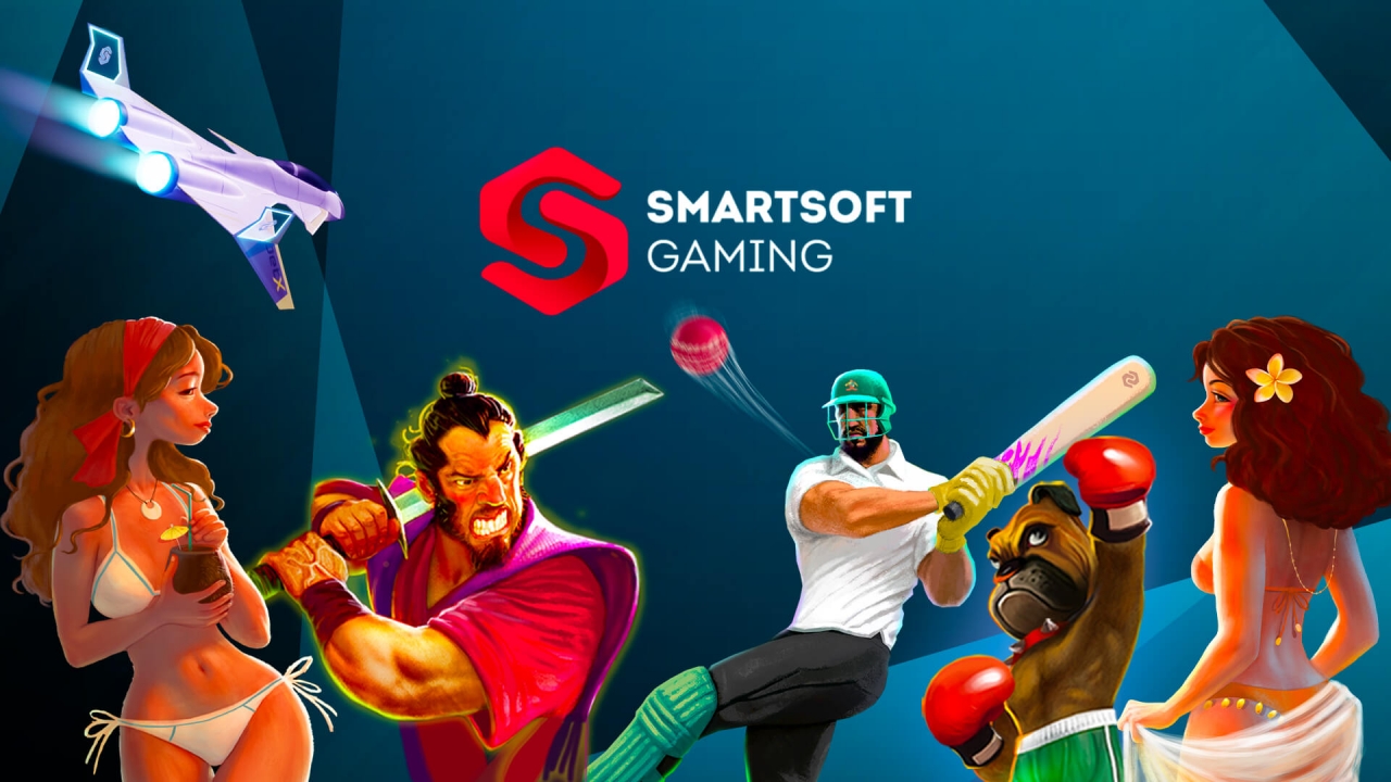 Banner da Smartsoft Gaming, oferecendo mais de 50 jogos de iGaming, incluindo slots, jogos de crash, e jogos instantâneos como JetX.