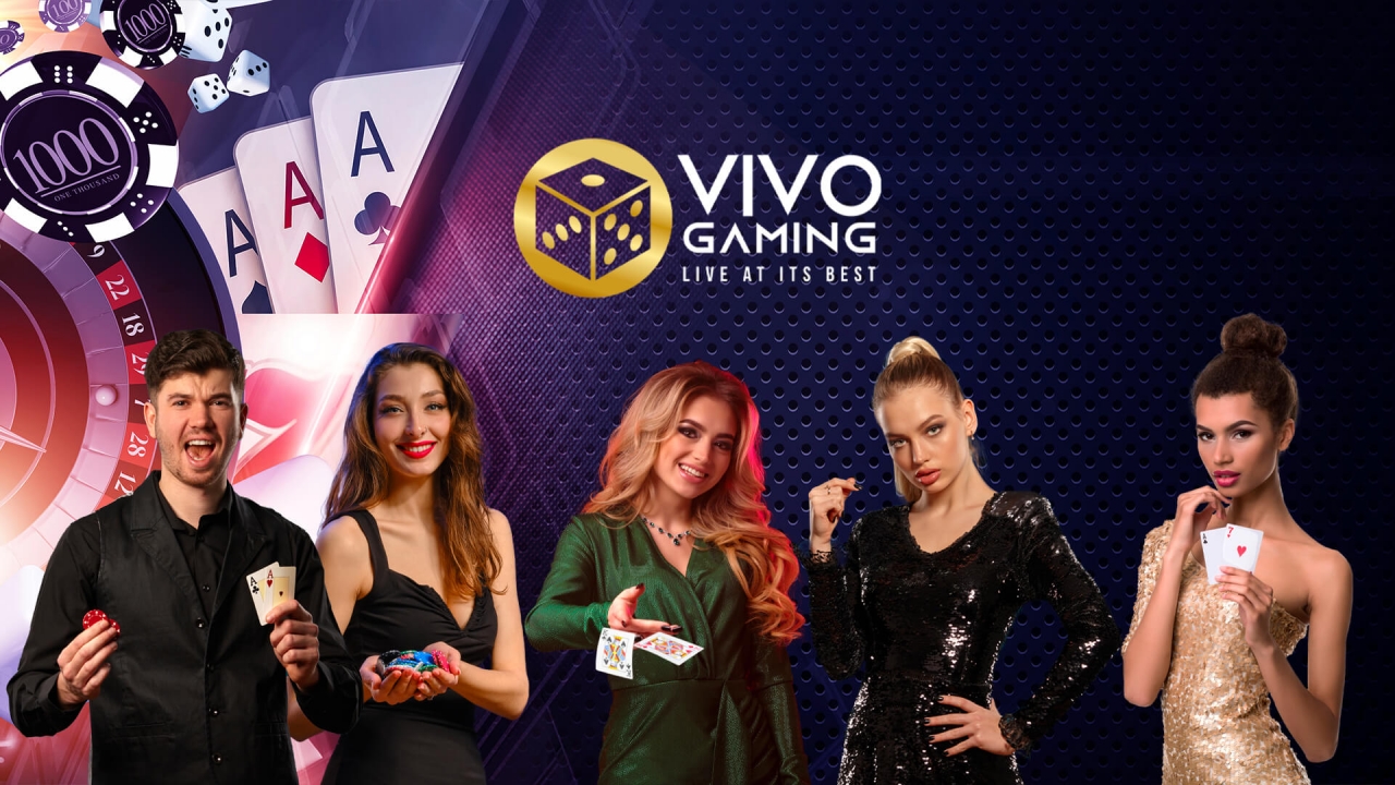 Banner da Vivo Gaming, destacando os jogos de cassino ao vivo, como Blackjack, Roleta, Baccarat, Sic Bo, Craps, Dragon Tiger e Bingo com dealers ao vivo e tecnologia inovadora.