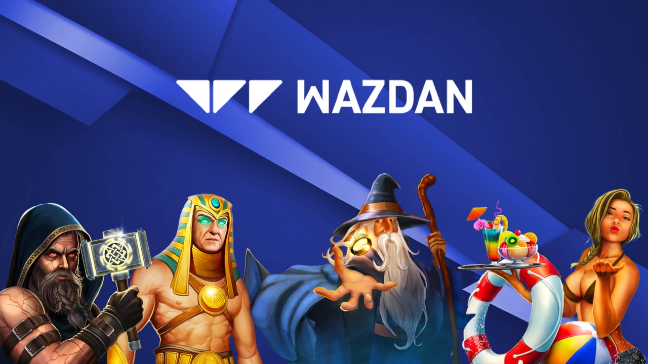 Banner de Wazdan mostrando una variedad de juegos de casino, incluyendo tragamonedas, juegos de mesa y video póker, con características innovadoras y jugabilidad personalizable.