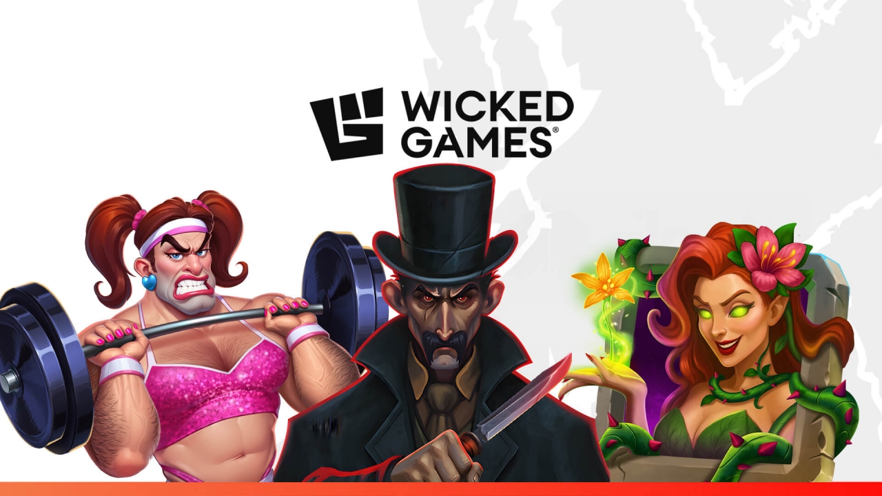 Collage of Wicked Games characters, including stylized heroes and villains, showcasing the studio’s dynamic visual identity