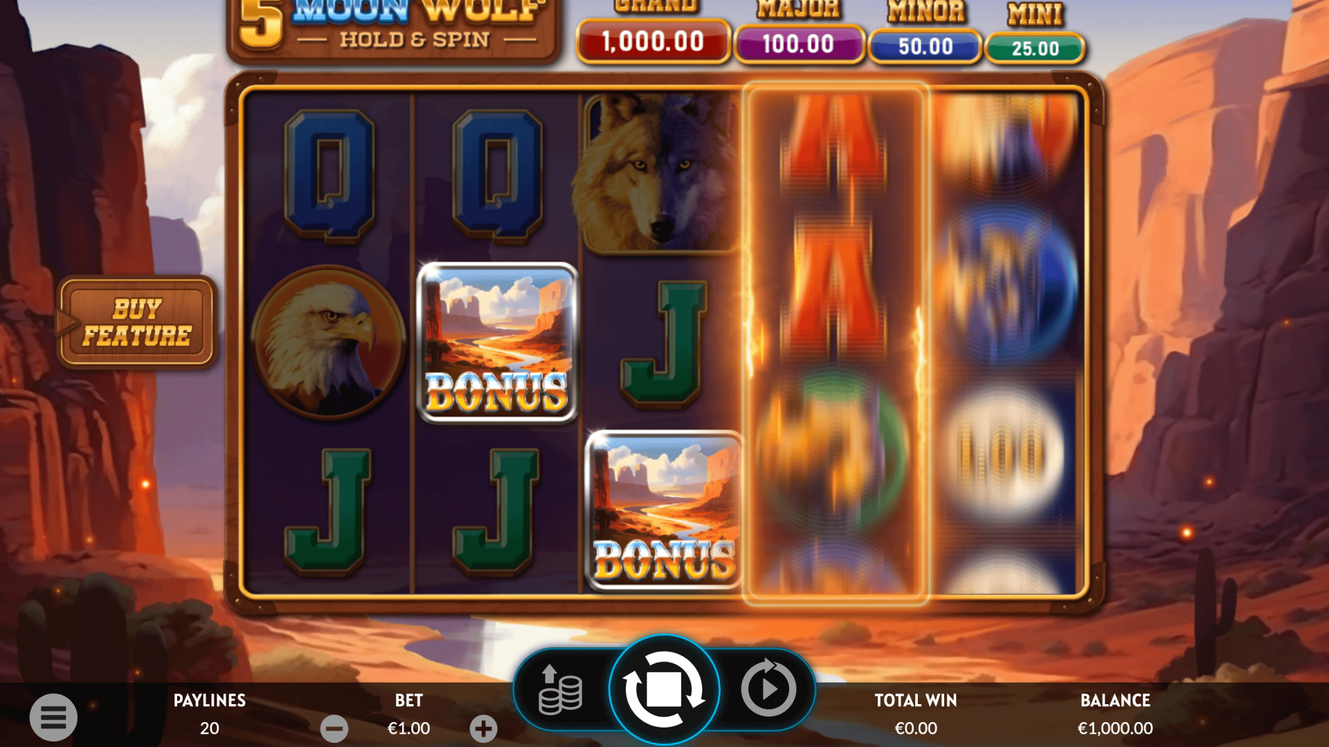Free Games Triggered in 5 Moon Wolf Free Games activation with scatter symbols in 5 Moon Wolf by Apparat Gaming