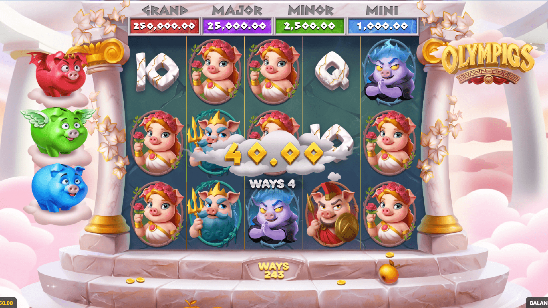Olympigs Slot – Vitória no Jogo Base com 243 Maneiras | Slot da GameBeat no Game Aggregator da Timeless Tech Combinação vencedora no jogo base do Olympigs com o porco Afrodite e 243 maneiras de ganhar.