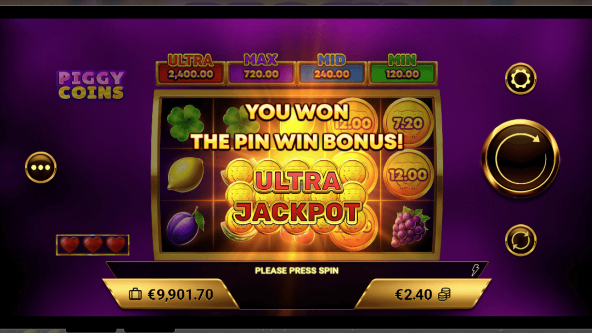 Gran Ganancia del Bono Pick’em en Piggy Coins Celebración de una Gran Ganancia en el Bono Pick’em de la slot Piggy Coins de Amigo Gaming.